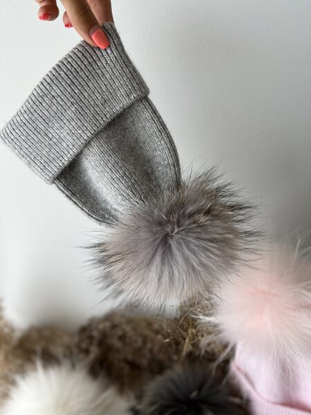 Cashmere knitted hat (grey 1pompom)